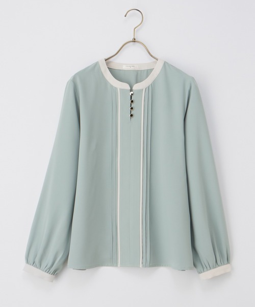 Honeys（ハニーズ）の「配色ピンタックブラウス（シャツ/ブラウス・レディース・グレイッシュブルー/ホワイト/ミント/ネイビー・S/M/LL/L/3L）」の21枚目の写真