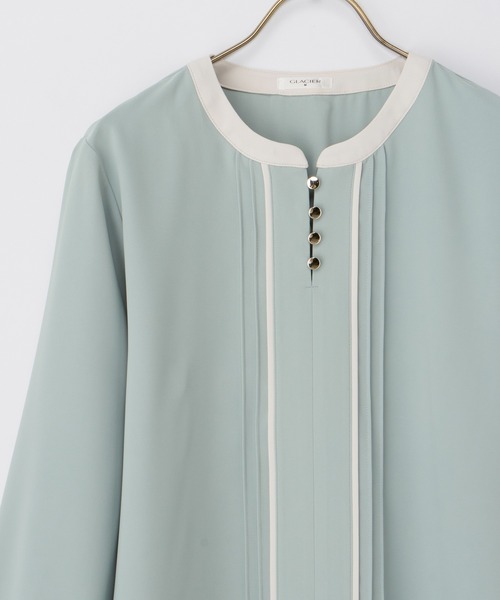 Honeys（ハニーズ）の「配色ピンタックブラウス（シャツ/ブラウス・レディース・グレイッシュブルー/ホワイト/ミント/ネイビー・S/M/LL/L/3L）」の22枚目の写真