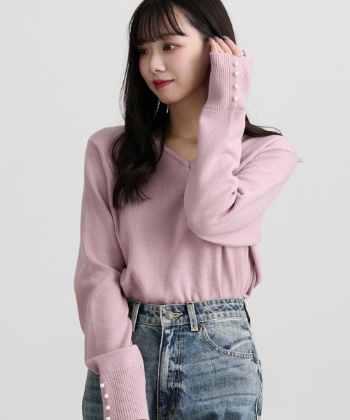 nissen（ニッセン）の「ふわもちカシミアタッチ　袖パール風ボタン付ニット（ニット/セーター・レディース・ピンク/ミント/ベージュ/ブラック/グレー・LL/L/M/S）」の18枚目の写真