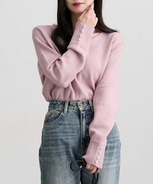 nissen（ニッセン）の「ふわもちカシミアタッチ　袖パール風ボタン付ニット（ニット/セーター・レディース・ピンク/ミント/ベージュ/ブラック/グレー・LL/L/M/S）」の20枚目の写真