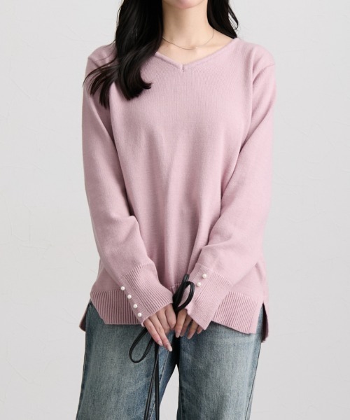 nissen（ニッセン）の「ふわもちカシミアタッチ　袖パール風ボタン付ニット（ニット/セーター・レディース・ピンク/ミント/ベージュ/ブラック/グレー・LL/L/M/S）」の21枚目の写真