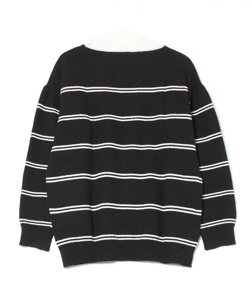 MODISH GAZE(モディシュガゼ)の「【MODISH GAZE】ワンポイントロゴボーダーニット(ニット/セーター・メンズ・ブラック・LARGE/MEDIUM)」の2枚目の写真