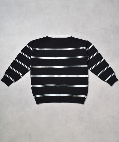 MODISH GAZE(モディシュガゼ)の「【MODISH GAZE】ワンポイントロゴボーダーニット(ニット/セーター・メンズ・ブラック・LARGE/MEDIUM)」の16枚目の写真