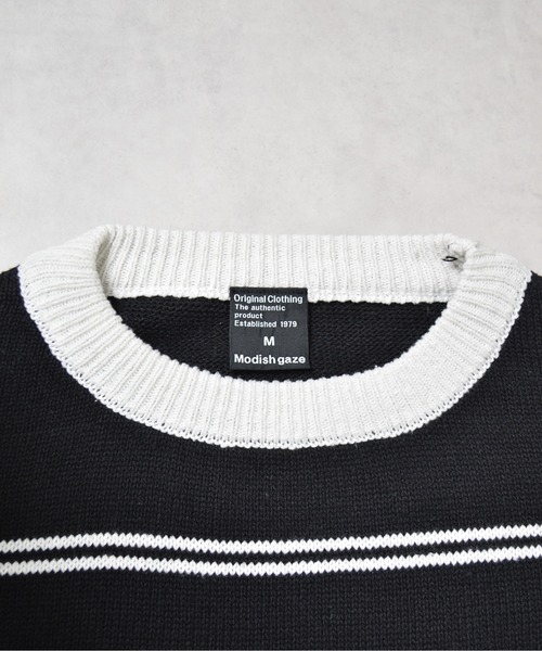 MODISH GAZE(モディシュガゼ)の「【MODISH GAZE】ワンポイントロゴボーダーニット(ニット/セーター・メンズ・ブラック・LARGE/MEDIUM)」の15枚目の写真
