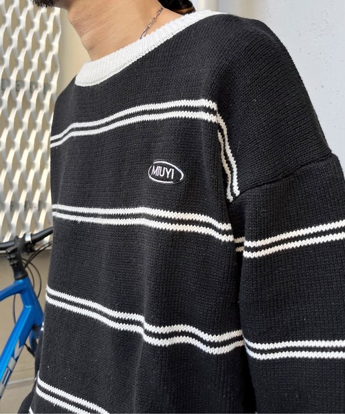 MODISH GAZE(モディシュガゼ)の「【MODISH GAZE】ワンポイントロゴボーダーニット(ニット/セーター・メンズ・ブラック・LARGE/MEDIUM)」の9枚目の写真