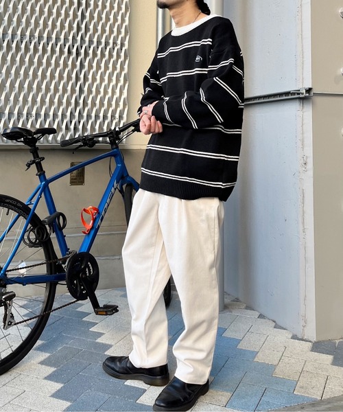 MODISH GAZE(モディシュガゼ)の「【MODISH GAZE】ワンポイントロゴボーダーニット(ニット/セーター・メンズ・ブラック・LARGE/MEDIUM)」の6枚目の写真