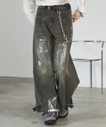 Spielio（シュピーリオ）の「【Spielio】Vintage like foil print denim pants/ヴィンテージライク箔プリントワイドデニムパンツ（デニムパンツ）」