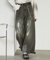 Spielio（シュピーリオ）の「【Spielio】Vintage like foil print denim pants/ヴィンテージライク箔プリントワイドデニムパンツ（デニムパンツ）」