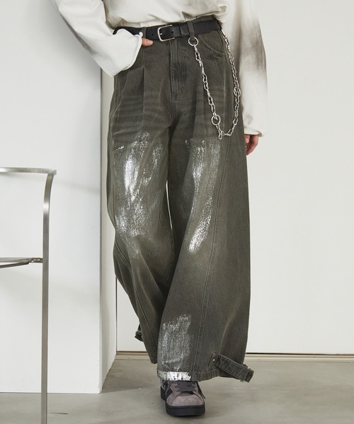 Spielio】Vintage like foil print denim pants/ヴィンテージ