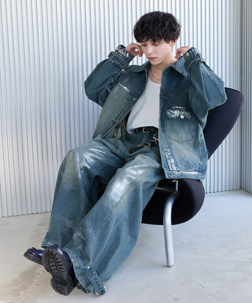 Spielio】Vintage like foil print denim pants/ヴィンテージライク箔  