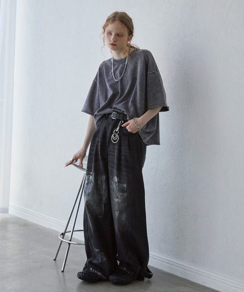 Spielio】Vintage like foil print denim pants/ヴィンテージ
