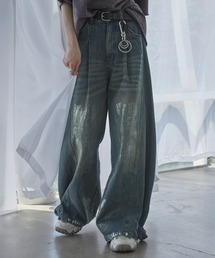 Spielio（シュピーリオ）の「【Spielio】Vintage like foil print denim pants/ヴィンテージライク箔プリントワイドデニムパンツ（デニムパンツ）」