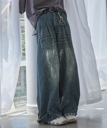 Spielio（シュピーリオ）の「【Spielio】Vintage like foil print denim pants/ヴィンテージライク箔プリントワイドデニムパンツ（デニムパンツ）」