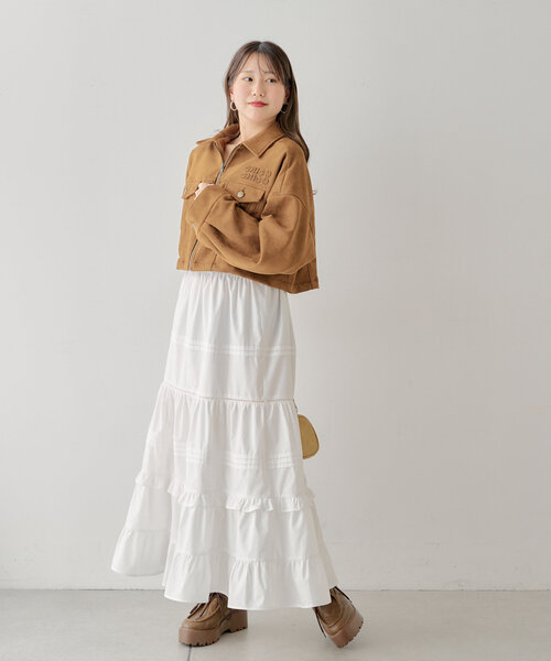 Chico（チコ）の「コットンティアードロングスカート（スカート・レディース・ブラック/ピンクベージュ/ホワイト・FREE）」の4枚目の写真