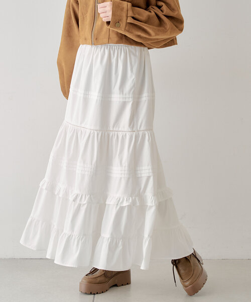 Chico（チコ）の「コットンティアードロングスカート（スカート・レディース・ブラック/ピンクベージュ/ホワイト・FREE）」の7枚目の写真