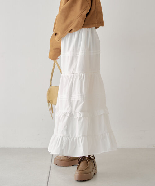 Chico（チコ）の「コットンティアードロングスカート（スカート・レディース・ブラック/ピンクベージュ/ホワイト・FREE）」の8枚目の写真