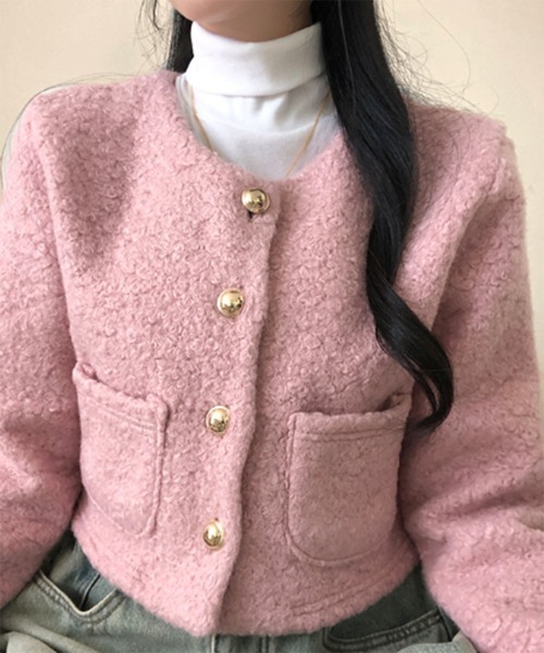 by muni:r（バイ ムニール）の「ゴールドボタンノーカラージャケット（ノーカラージャケット・レディース・グレー/アイボリー/ピンク・FREE）」の18枚目の写真