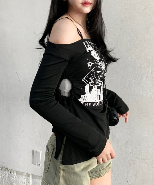 lilful（リルフル）の「ロゴプリント サイドスリット肌見せコンパクトロンT（Tシャツ/カットソー・レディース・ホワイト/ブラック・L/M）」の18枚目の写真