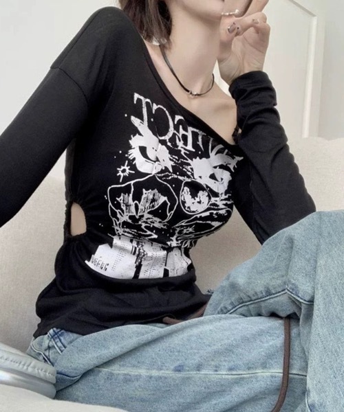 lilful（リルフル）の「ロゴプリント サイドスリット肌見せコンパクトロンT（Tシャツ/カットソー・レディース・ホワイト/ブラック・L/M）」の19枚目の写真