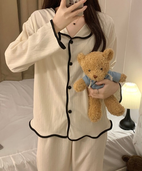 Teem Store(チームストア)の「【セットアップ】パイピング カラールームウェア カーディガン パット付き(ルームウェア/パジャマ・レディース・アイボリー/ブルー/イエロー・M/L)」の5枚目の写真