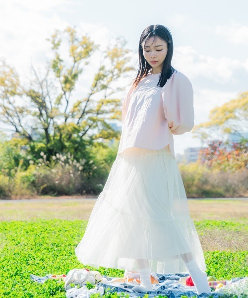 Petitjo（プッチージョ）の「小さいサイズ　チュールイレギュラーティアードスカート　低身長さん・小柄女性（スカート・レディース・ホワイト・XS-S/M-L）」の4枚目の写真