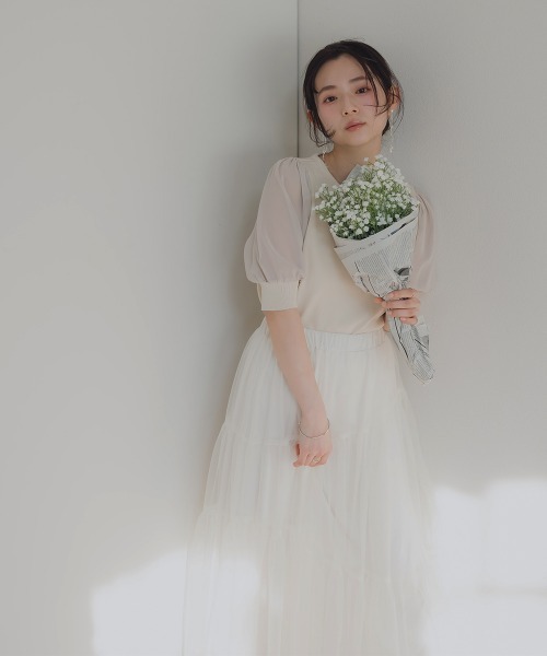 Petitjo（プッチージョ）の「小さいサイズ　チュールイレギュラーティアードスカート　低身長さん・小柄女性（スカート・レディース・ホワイト・XS-S/M-L）」の15枚目の写真