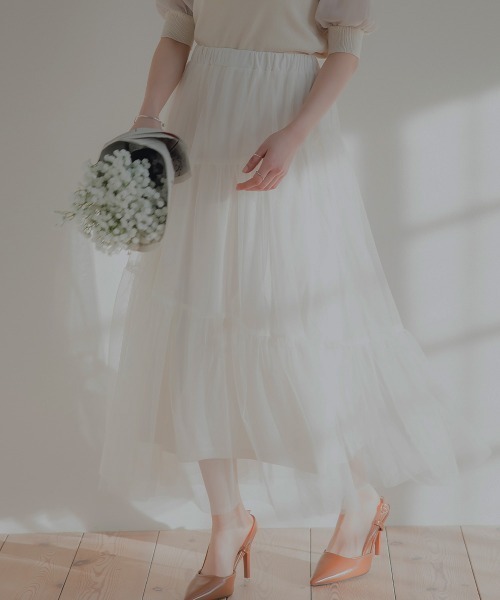 Petitjo（プッチージョ）の「小さいサイズ　チュールイレギュラーティアードスカート　低身長さん・小柄女性（スカート・レディース・ホワイト・XS-S/M-L）」の12枚目の写真