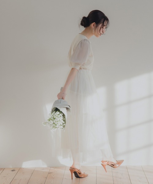 Petitjo（プッチージョ）の「小さいサイズ　チュールイレギュラーティアードスカート　低身長さん・小柄女性（スカート・レディース・ホワイト・XS-S/M-L）」の18枚目の写真