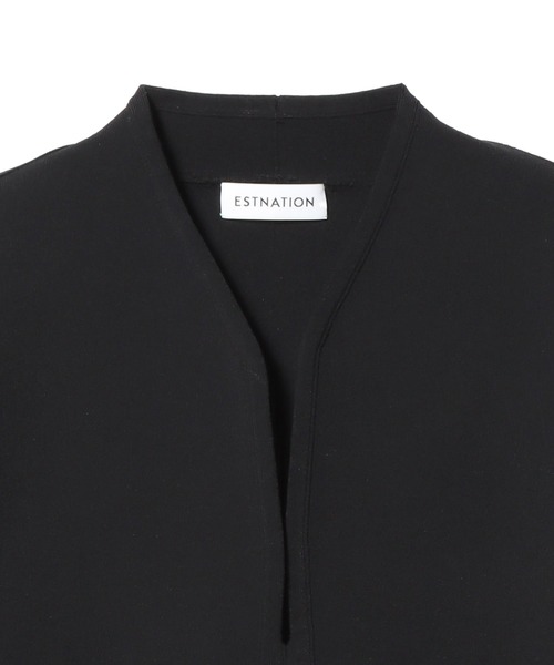 ESTNATION（エストネーション）の「ESTNATION / カーヴィーニットジャケット（ノーカラージャケット・レディース・ブラック/オフホワイト・FREE）」の5枚目の写真