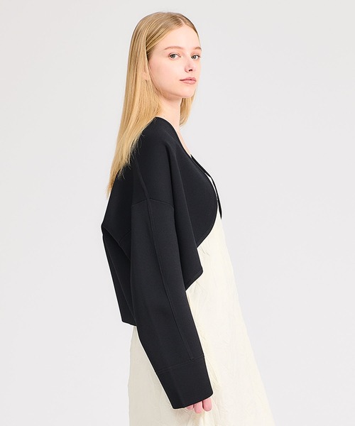 ESTNATION（エストネーション）の「ESTNATION / カーヴィーニットジャケット（ノーカラージャケット・レディース・ブラック/オフホワイト・FREE）」の15枚目の写真