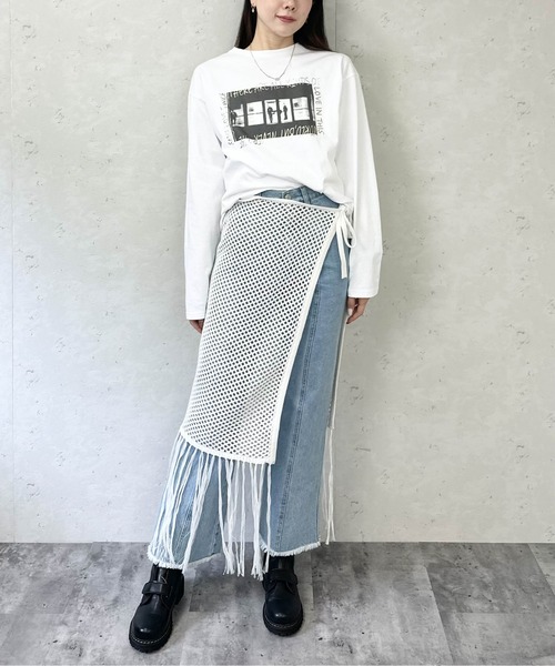 ホワイト ロゴプリント スカート L フラワープリント スカート(スカート)｜TO BE CHIC(トゥー ビー