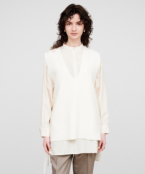 cloenc（クロエンス）の「【手洗い可】Vネックニットベスト（ベスト・レディース・オフホワイト/ブラック系8・02）」の12枚目の写真