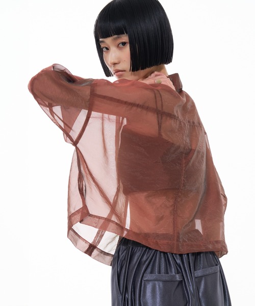 NOMINE(ノミネ)の「ハーフスリーブ シアー シャツ(シャツ/ブラウス・レディース・グレイッシュベージュ/エメラルド/ブラック/エンジ/ブラック系その他/ブラウン系その他/ピンク/ライトグレー・フリー)」の22枚目の写真