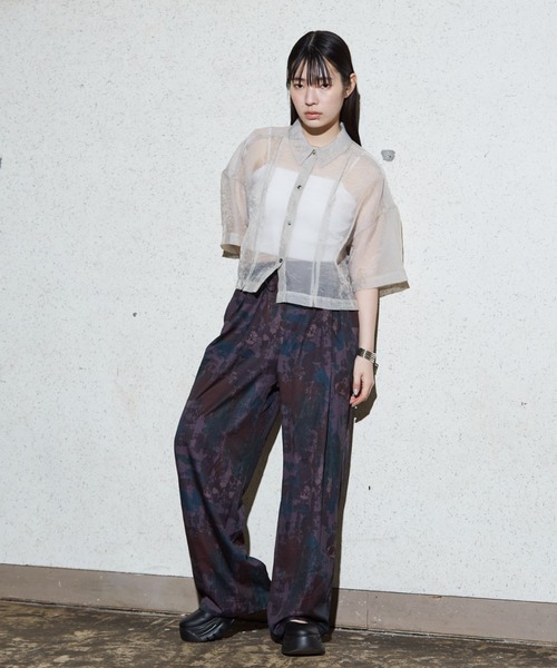 NOMINE(ノミネ)の「ハーフスリーブ シアー シャツ(シャツ/ブラウス・レディース・グレイッシュベージュ/エメラルド/ブラック/エンジ/ブラック系その他/ブラウン系その他/ピンク/ライトグレー・フリー)」の9枚目の写真