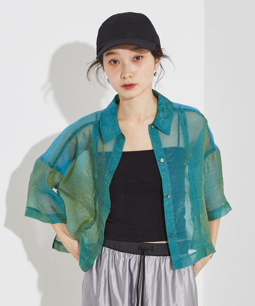 ふーちゃん様　NEAU シアーハーフスリーブシャツ＋バンドカラーシャツ ハーフスリーブ シアー シャツ（シャツ/ブラウス）｜NOMINE