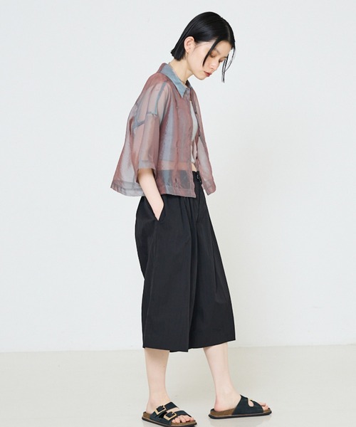 NOMINE(ノミネ)の「ハーフスリーブ シアー シャツ(シャツ/ブラウス・レディース・グレイッシュベージュ/エメラルド/ブラック/エンジ/ブラック系その他/ブラウン系その他/ピンク/ライトグレー・フリー)」の13枚目の写真