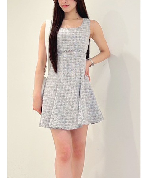 MERCURYDUO(マーキュリーデュオ)の「カットアウトツイードミニマーメイドワンピース(ワンピース・レディース・ブラック/ライトグレー・FREE)」の7枚目の写真