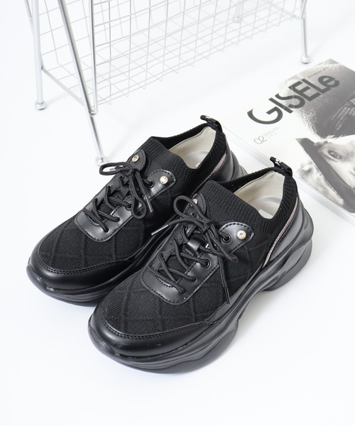 kitson(キットソン)の「KITSON KITSON キットソン 厚底 ウェッジソール 軽量 レースアップ ニットスニーカー(スニーカー・レディース・ブラック系その他/ベージュ・S/M/L/LL)」の2枚目の写真