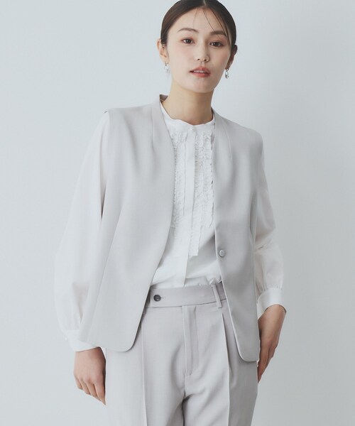 index(インデックス)の「ドライタッチストレッチノーカラージレ/セットアップ対応【洗濯機洗い可/イージーアイロン】(ベスト・レディース・グレー/チャコールグレー/ベージュ・36/38/40/42)」の6枚目の写真