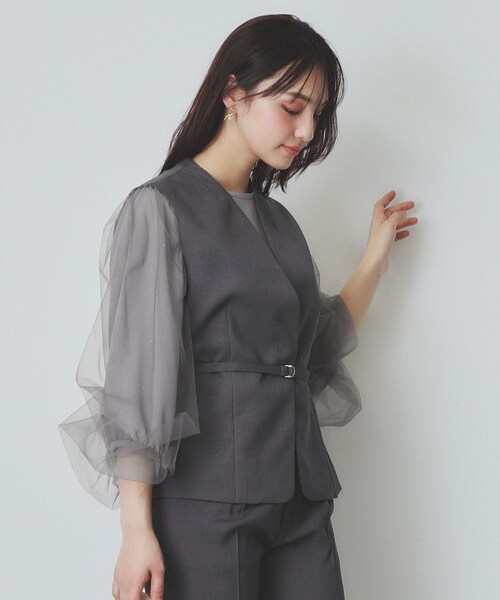 index(インデックス)の「ドライタッチストレッチノーカラージレ/セットアップ対応【洗濯機洗い可/イージーアイロン】(ベスト・レディース・グレー/チャコールグレー/ベージュ・36/38/40/42)」の11枚目の写真