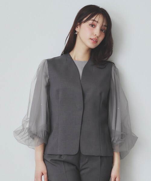 index(インデックス)の「ドライタッチストレッチノーカラージレ/セットアップ対応【洗濯機洗い可/イージーアイロン】(ベスト・レディース・グレー/チャコールグレー/ベージュ・36/38/40/42)」の14枚目の写真