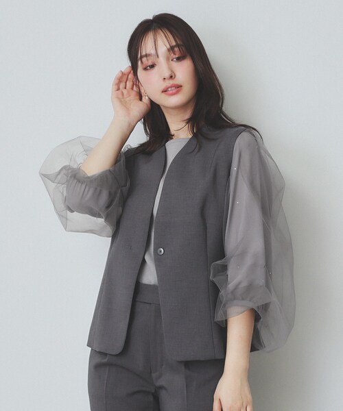 index(インデックス)の「ドライタッチストレッチノーカラージレ/セットアップ対応【洗濯機洗い可/イージーアイロン】(ベスト・レディース・グレー/チャコールグレー/ベージュ・36/38/40/42)」の15枚目の写真