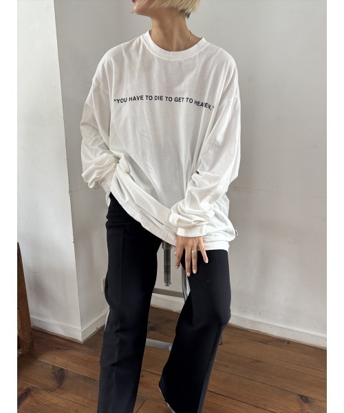 Day and Grade（デイアンドグレイド）の「【メッセージロゴ】オーバーサイズ ロングスリーブTシャツ / ビッグシルエット ロンT / ユニセックス（Tシャツ/カットソー・レディース・オフホワイト・FREE）」の12枚目の写真