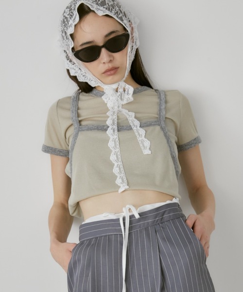 duei(デュイ)の「パイピング2wayTシャツ(Tシャツ/カットソー・レディース・ベージュ/ホワイト・FREE)」の2枚目の写真