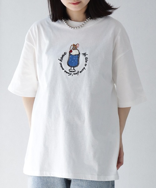 Tom＆Jerry（トムアンドジェリー）の「【Tom & Jerry/トム & ジェリー】ミニサガラ刺繍ハーフスリーブTシャツ（Tシャツ/カットソー・メンズ・オフホワイト/グレイッシュベージュ/ブルーグレー/スミクロ・M/L/LL）」の22枚目の写真