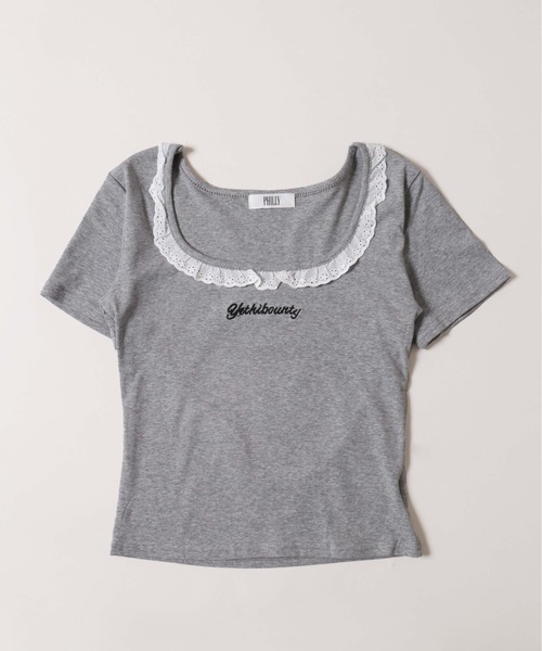 PHILLY(フィリー)の「【PHILLY】レースネックTシャツ(Tシャツ/カットソー・レディース・ホワイト/グレー・FREE)」の6枚目の写真