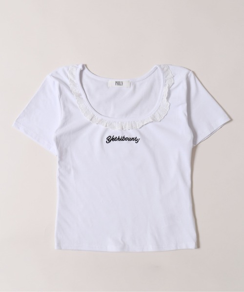 PHILLY(フィリー)の「【PHILLY】レースネックTシャツ(Tシャツ/カットソー・レディース・ホワイト/グレー・FREE)」の5枚目の写真