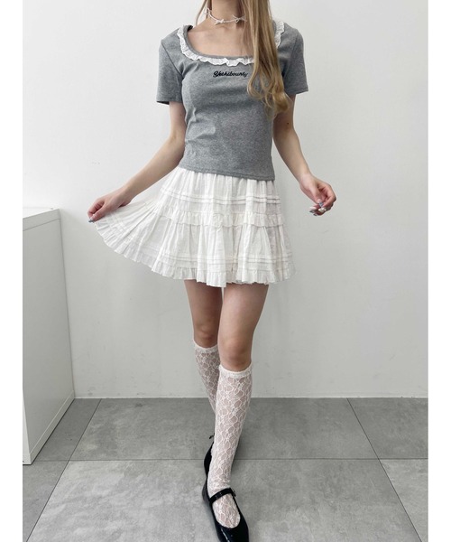 PHILLY(フィリー)の「【PHILLY】レースネックTシャツ(Tシャツ/カットソー・レディース・ホワイト/グレー・FREE)」の4枚目の写真