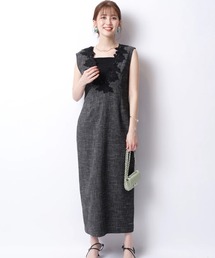 【Ｙ】ジャスグリッティー Vネック ジャンスカ ワンピース ツイード JUSGLITTY（ジャスグリッティー）の「レースVネックジャンスカ