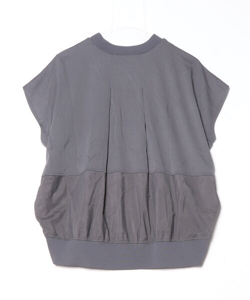 EGLANTINE(エグランティーヌ)の「EGLANTINE バックタックデザインTシャツ 素材切り替え 裾シアーカットソー(Tシャツ/カットソー・レディース・チャコールグレー/オフホワイト/ブラック・40)」の5枚目の写真